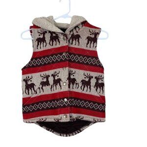 Forever Twenty One Women’s Fair Isle Nordic Deer Print Hooded Vest - Size Medium